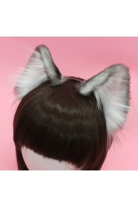 Ash Colored Realistic Cat Ears (White Velvet) Airbrushed)