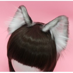 Ash Colored Realistic Cat Ears (White Velvet) Airbrushed)