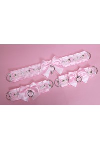 Pink Rose Studded Lace Collar & Cuff Set (Collar:12.5/ Cuffs: 6.5)
