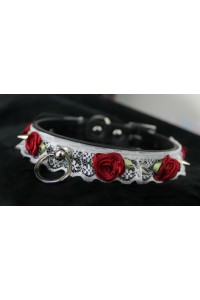 Studded Rose Lace Collar (Wine Roses/Buckled)