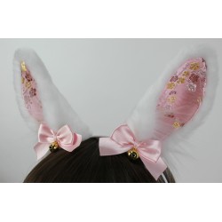 Pink and White Brocade Bunny Ears