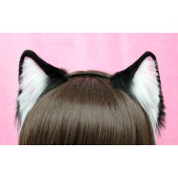 Black & White Kitten Ears (Pink Inside)