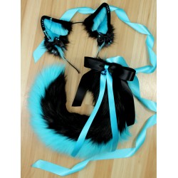 Teal & Black Set (22" Two-Toned Puppy Tail)